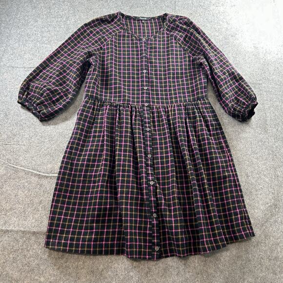 Madewell Dresses & Skirts - Madewell Dress Women’s 00 Plaid Flannel Raglan Button-Front Shirtdress Oversized